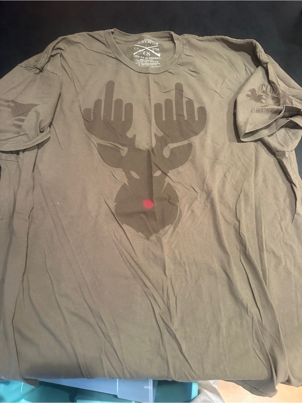 4X Grunt Style Olive Green Short-Sleeve Reindeer Graphic Tee